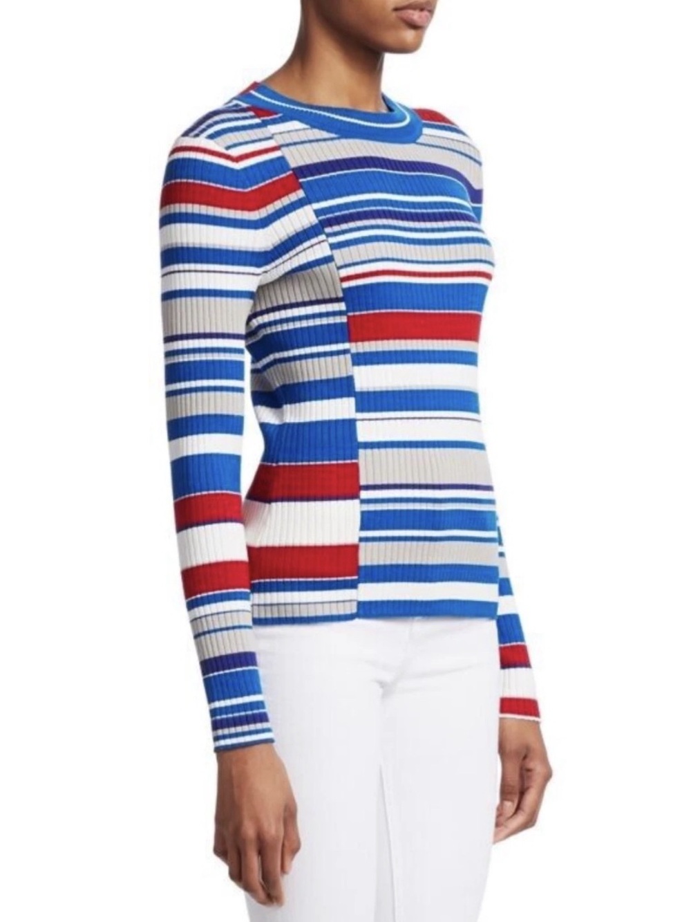 Rag & Bone Medium, Red, white, blue, gray mixed stripe ribbed sweater